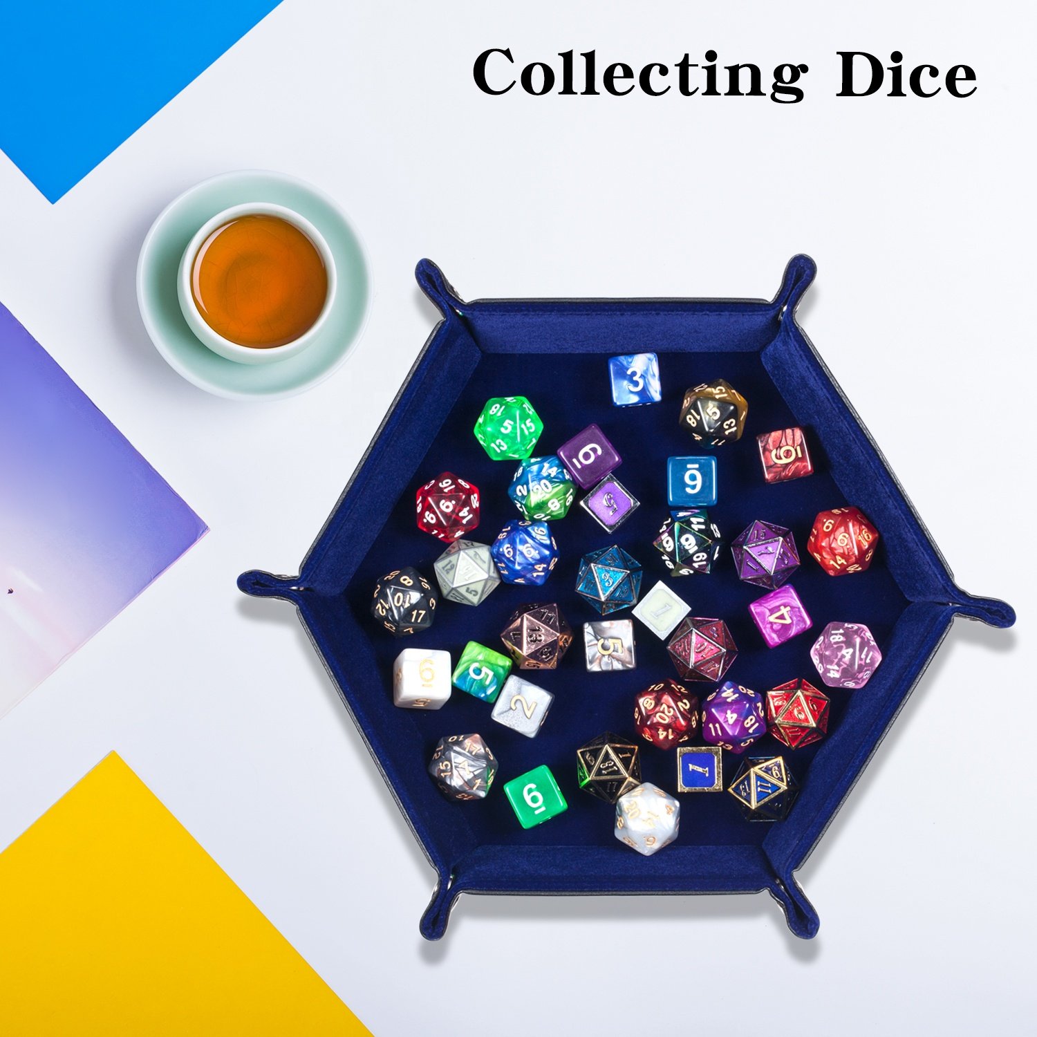 Custom Logo Folding Dice Rolling Tray PU Leather Velvet Portable Foldable Polygon Dice Tray Storage Box for DND Dice Board Games