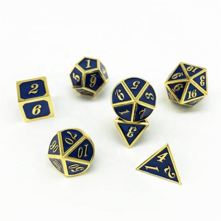 Factory Direct Sale Tabletop Game Polyhedral Blue Gold Metal DND Dice Set for RPG