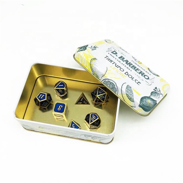 Factory Direct Sale Tabletop Game Polyhedral Blue Gold Metal DND Dice Set for RPG