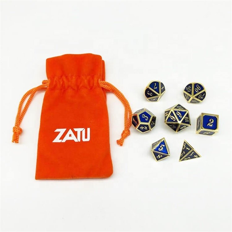Factory Direct Sale Tabletop Game Polyhedral Blue Gold Metal DND Dice Set for RPG