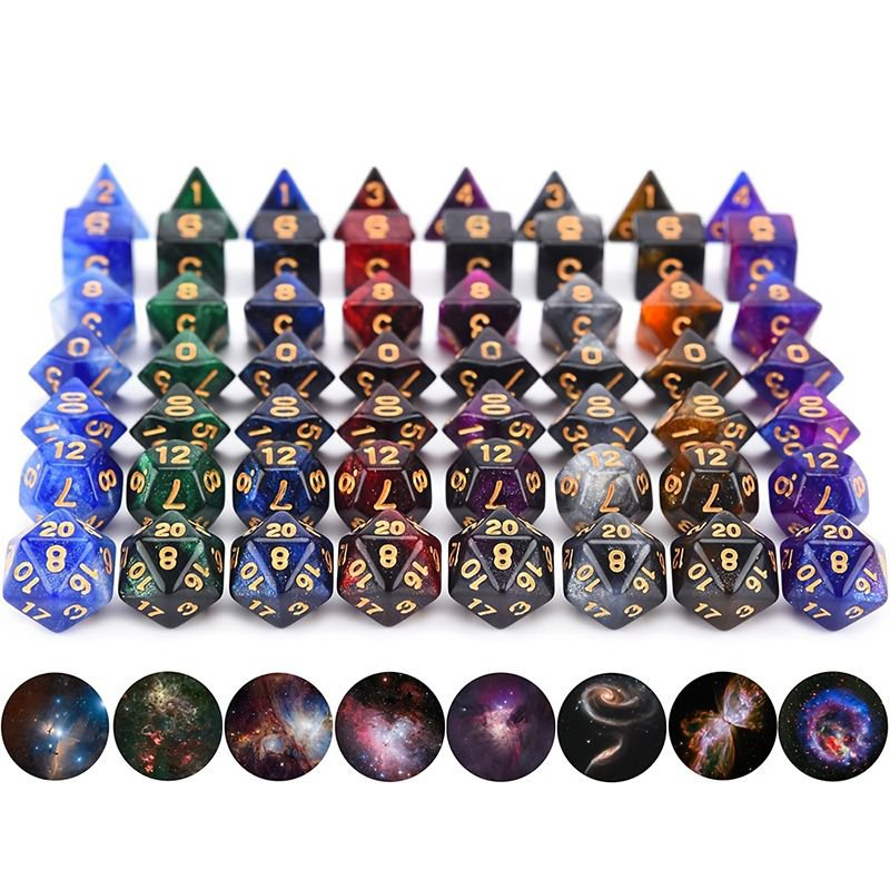 7 Piece Set Starry Galaxy Dice Set RPG DND Dragon and Dungeon Role-Playing Game Dice