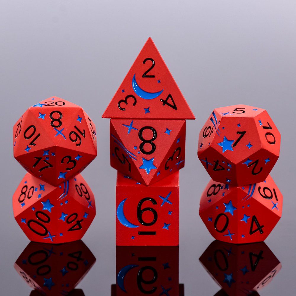 RTS 20mm Square Metal Polyhedral Dice Set Rose Carved DND Tabletop Game Accessories Box Packaging with Numbers 7pcs