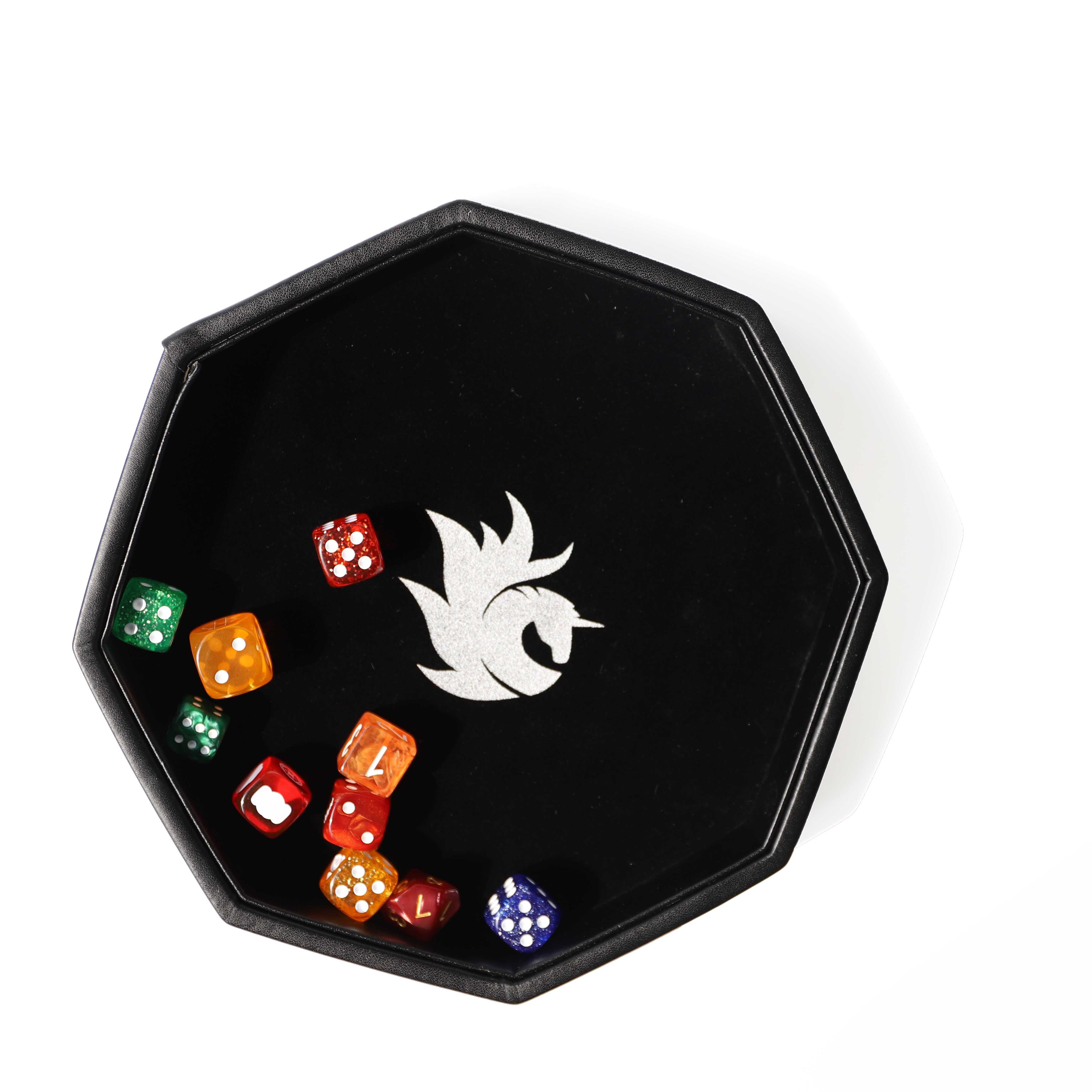 SHBC dnd gaming organizer wooden dice set box, dice rolling tray with custom square plastic dice