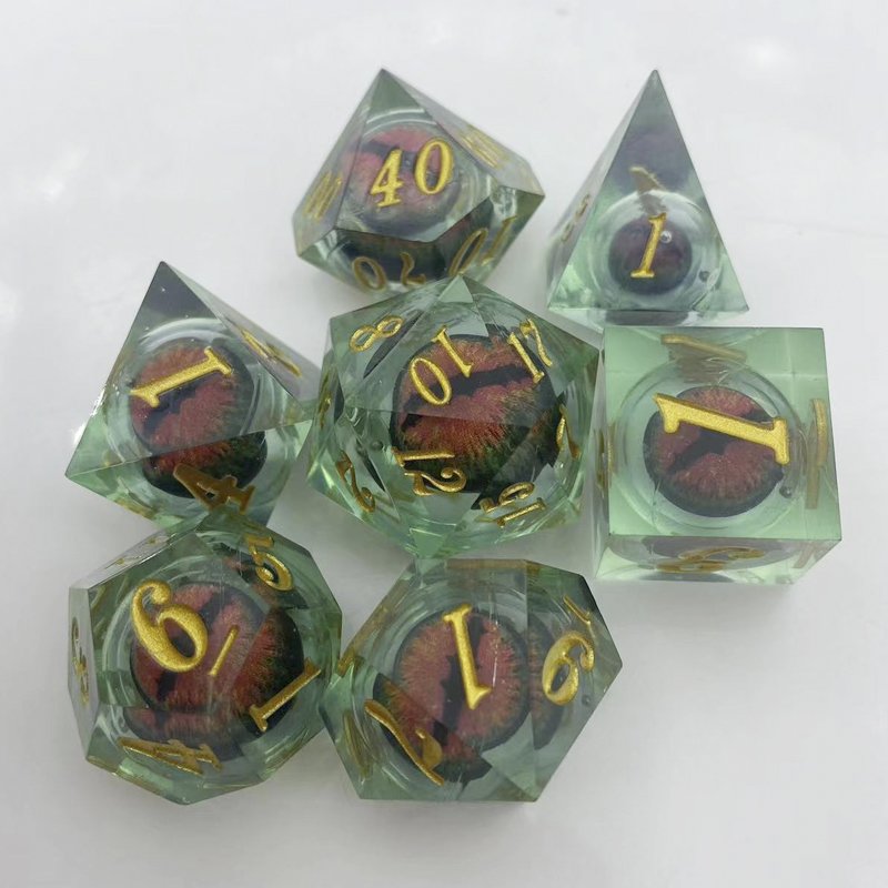 Custom Logo Dungeons & Dragons RPG Game Set 7 Polyhedral Longan Dice with Liquid Core Resin for DND Usage