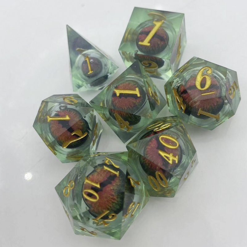 Custom Logo Dungeons & Dragons RPG Game Set 7 Polyhedral Longan Dice with Liquid Core Resin for DND Usage