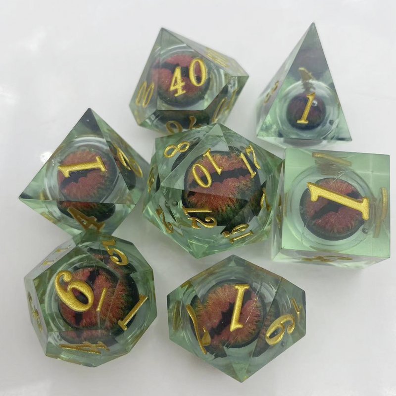 Custom Logo Dungeons & Dragons RPG Game Set 7 Polyhedral Longan Dice with Liquid Core Resin for DND Usage
