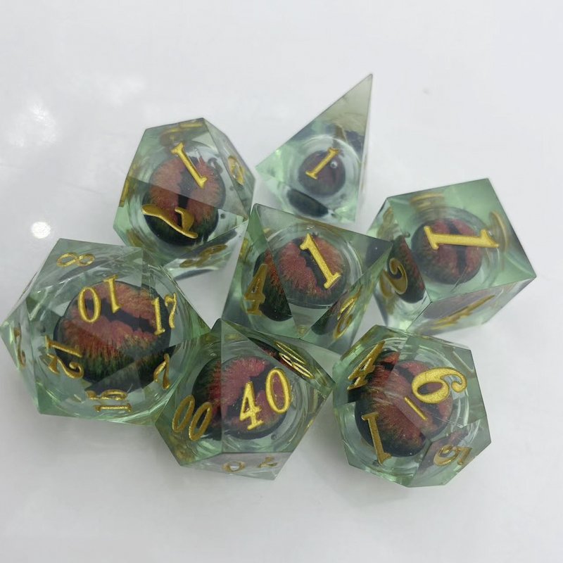 Custom Logo Dungeons & Dragons RPG Game Set 7 Polyhedral Longan Dice with Liquid Core Resin for DND Usage