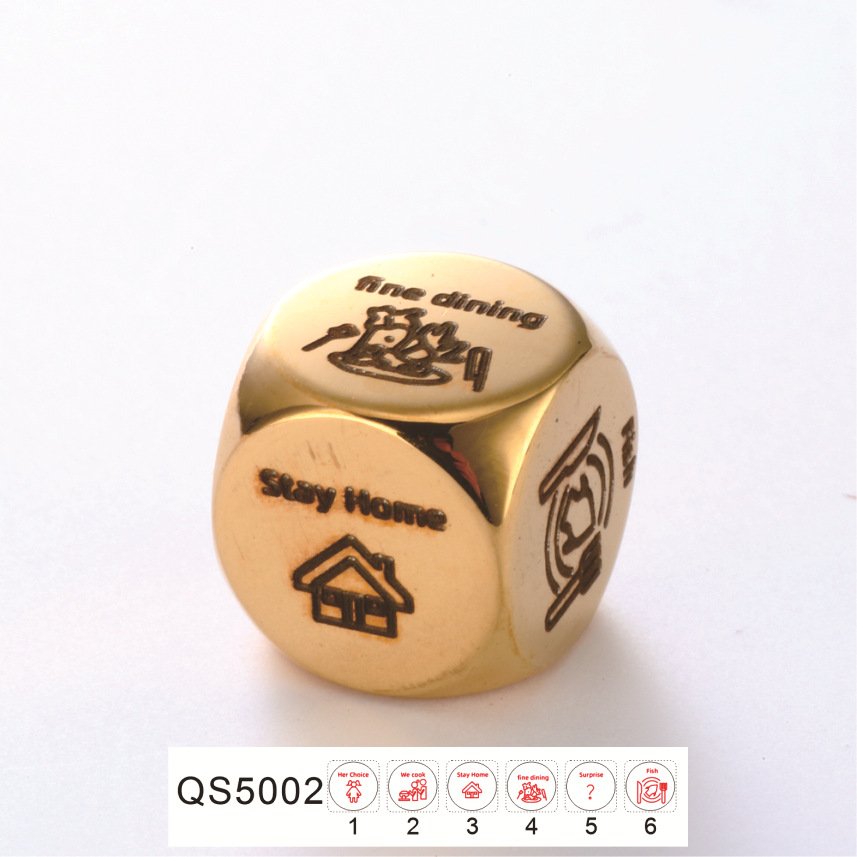 Hot Sale Stainless Steel Durable Unique Design Roll the Dice Date Night Food Decision Metal Dice For Boyfriend