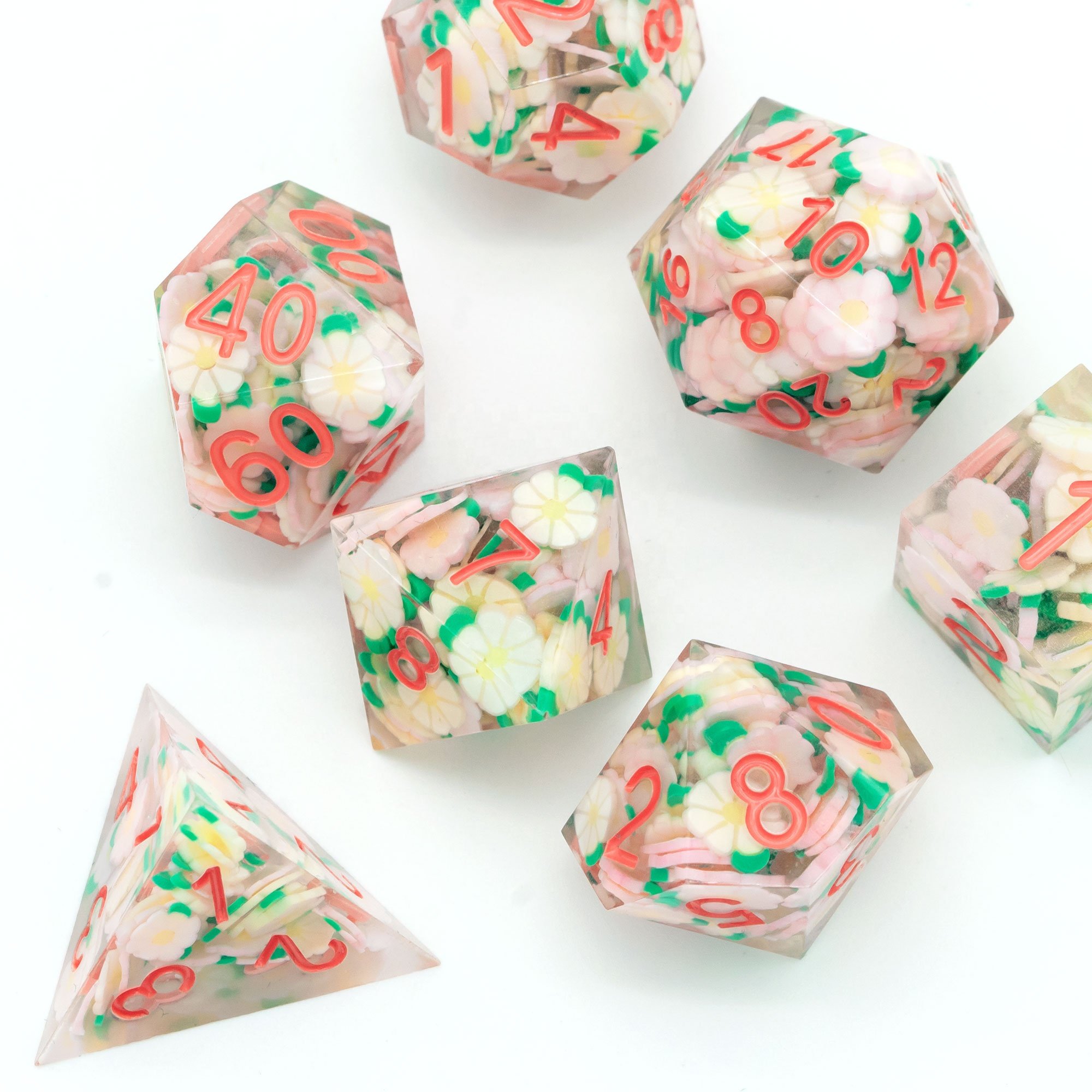 Udixi Custom Handmade Daisies/Circles Resin Dice Dungeons and Dragons DND role-playing game RPG board game Dice Set
