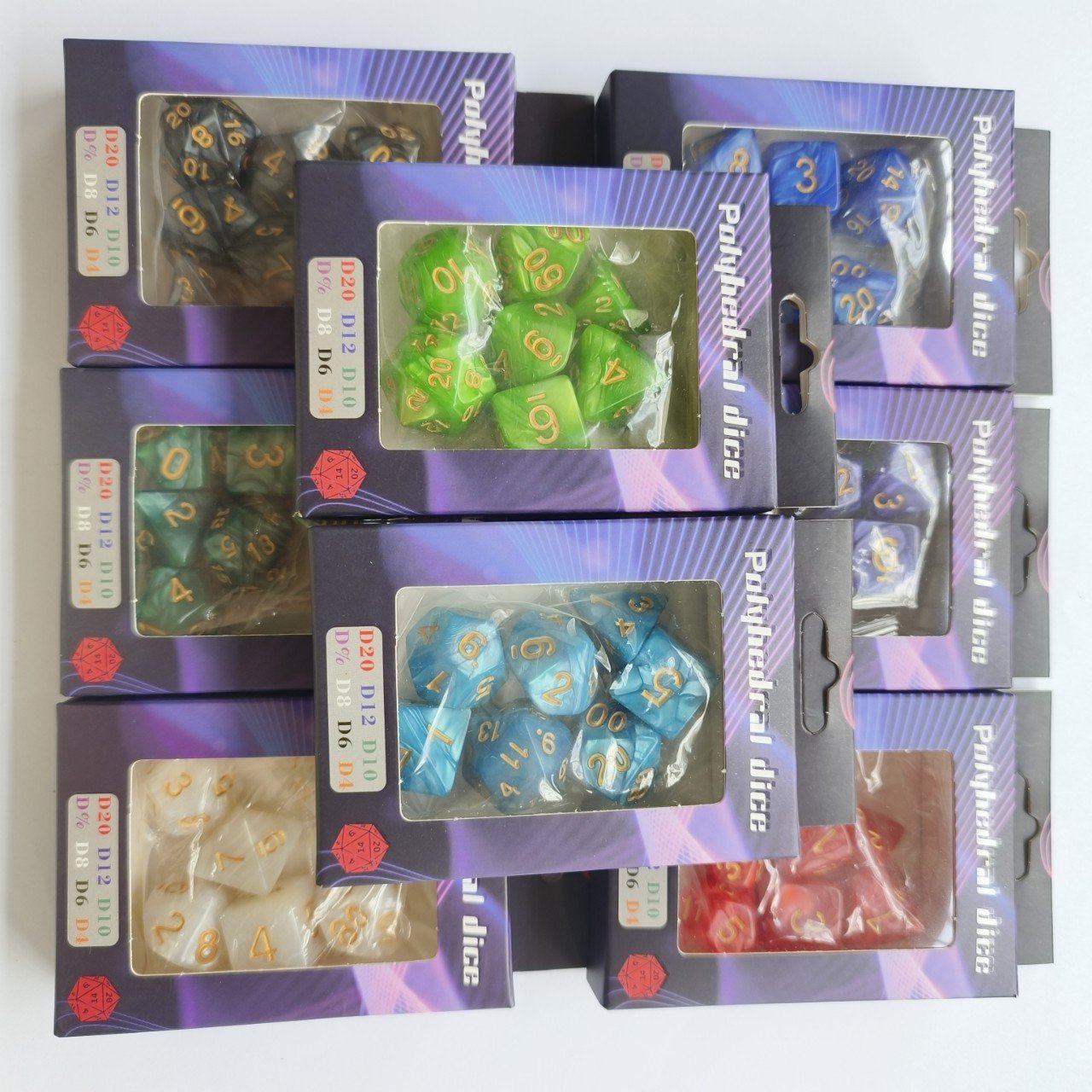 Wholesale Polyhedral Acrylic and Plastic Dice Custom package Logo Hot Sale Dice Set