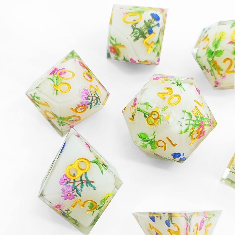 Unique Flower Resin Dice Vivid Flowers 20mm Roleplaying Dice Game DND Resin Dice