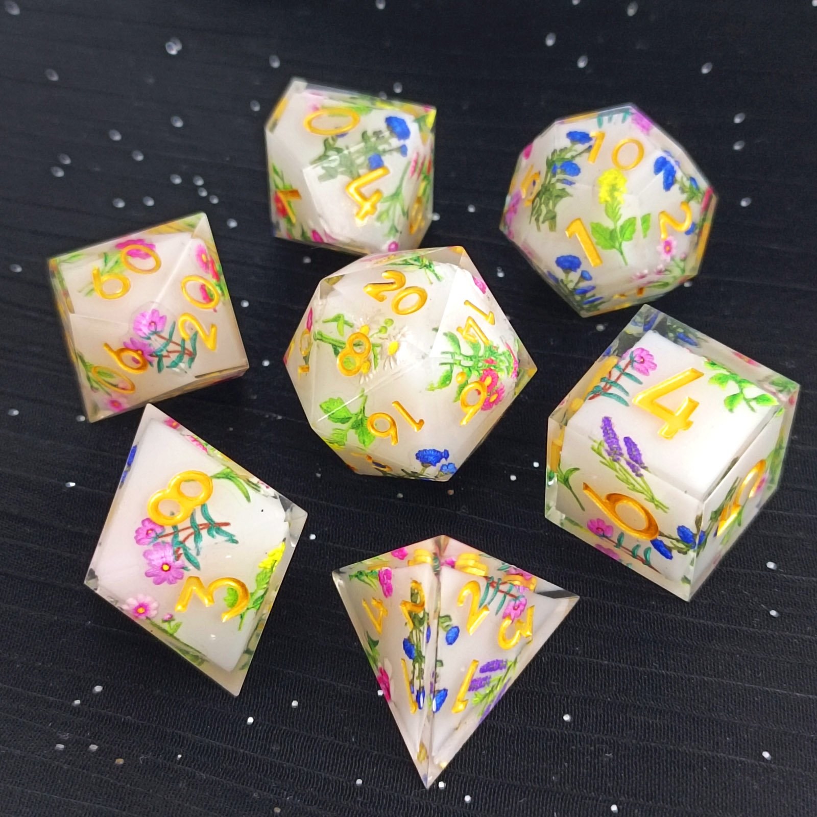 Unique Flower Resin Dice Vivid Flowers 20mm Roleplaying Dice Game DND Resin Dice