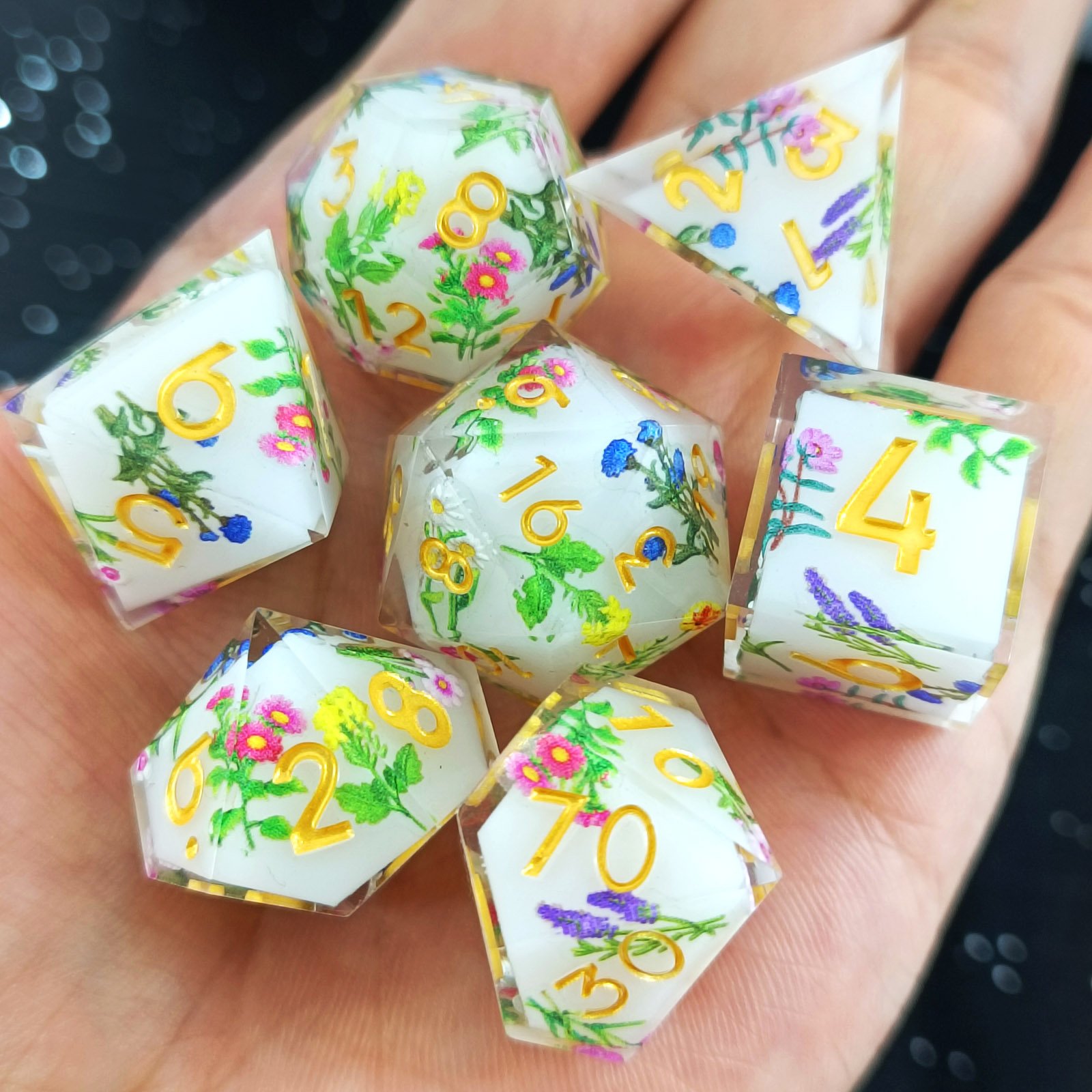 Unique Flower Resin Dice Vivid Flowers 20mm Roleplaying Dice Game DND Resin Dice