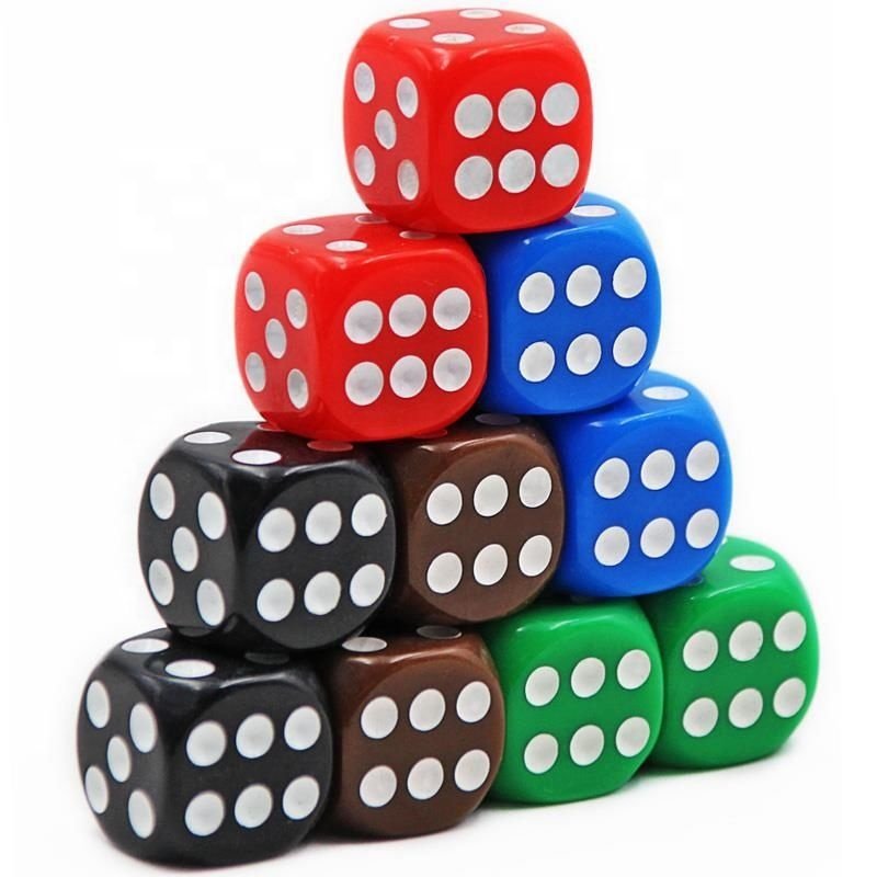 Factory directly supply 10mm black acrylic dice square d6 sided with straight corner and white dot for casino/Board games