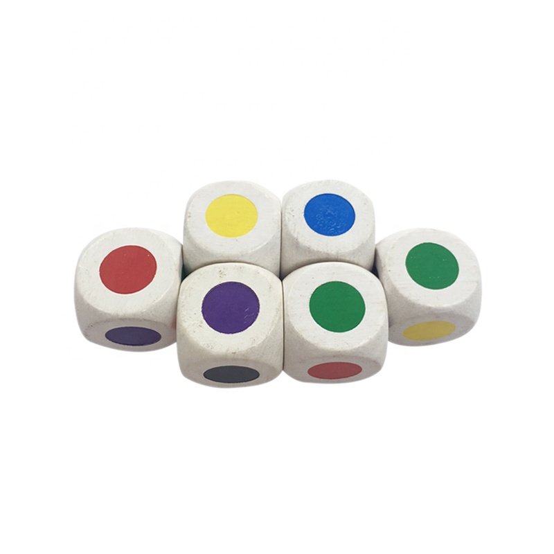 30mm White Wooden Dice with Color Dots - Round Corner Design