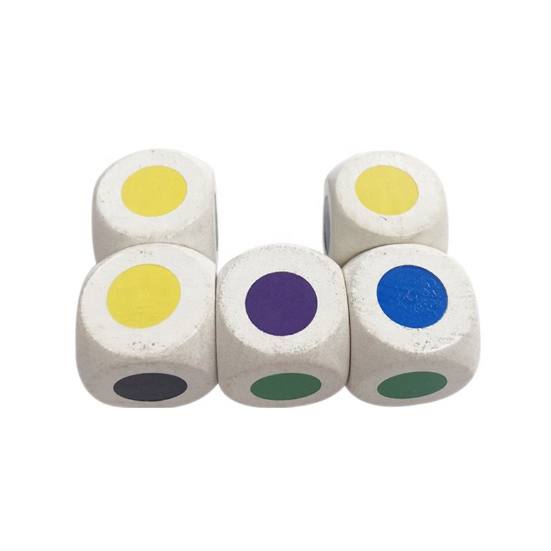 30mm White Wooden Dice with Color Dots - Round Corner Design