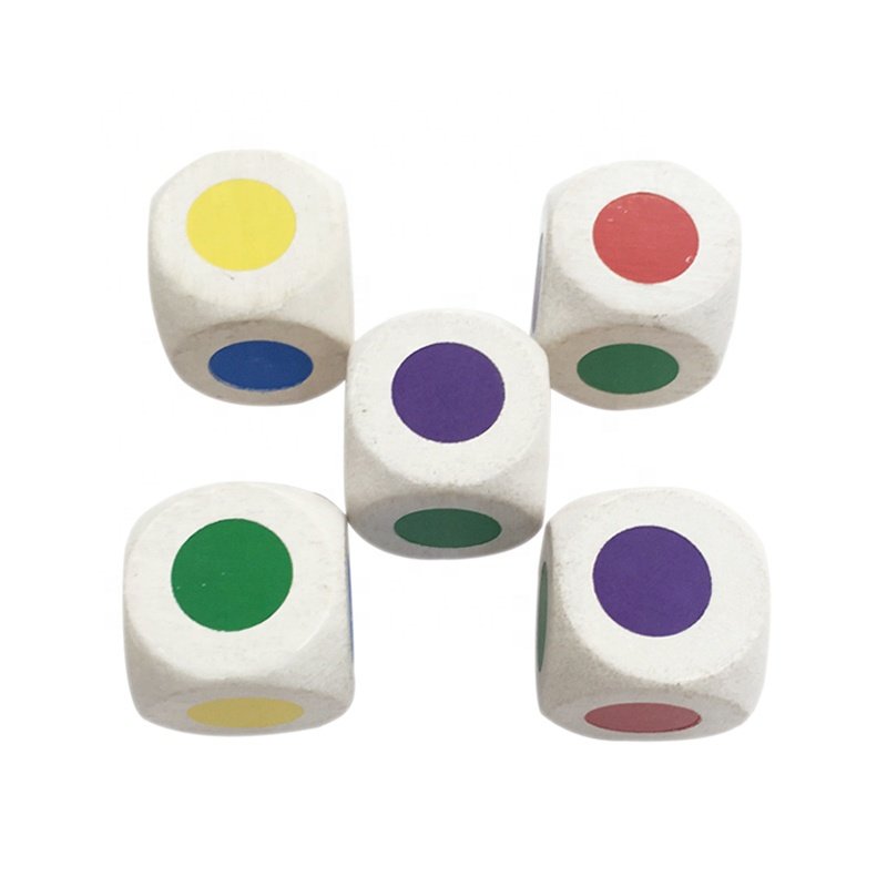30mm White Wooden Dice with Color Dots - Round Corner Design