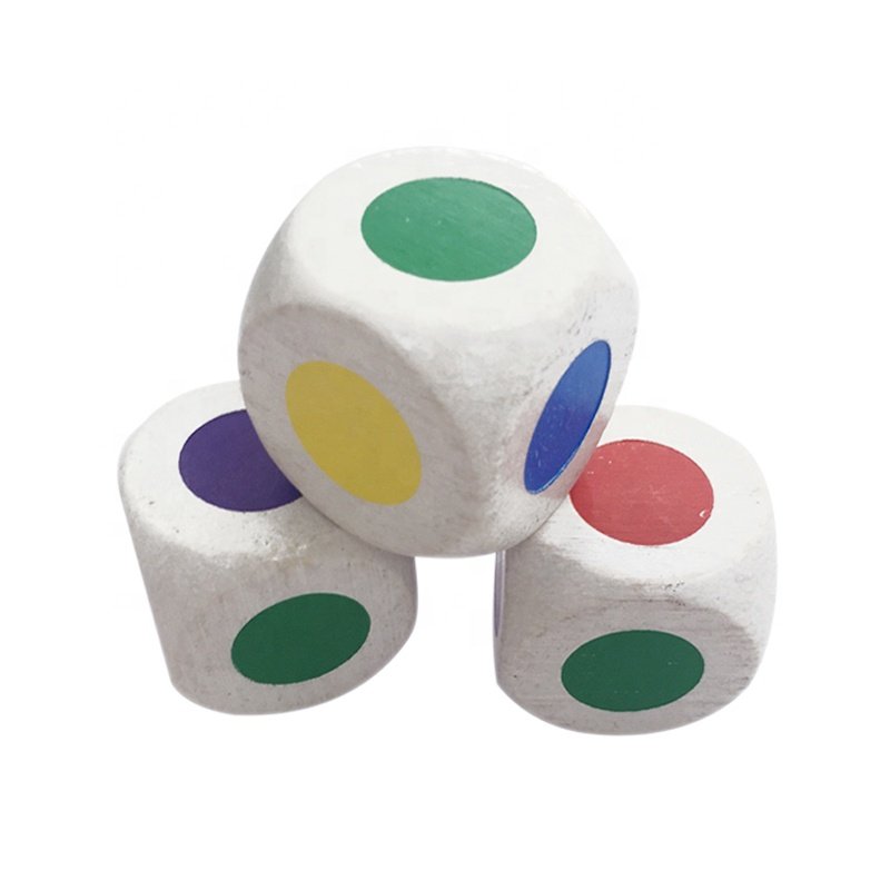 30mm White Wooden Dice with Color Dots - Round Corner Design