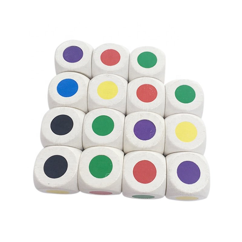 30mm White Wooden Dice with Color Dots - Round Corner Design