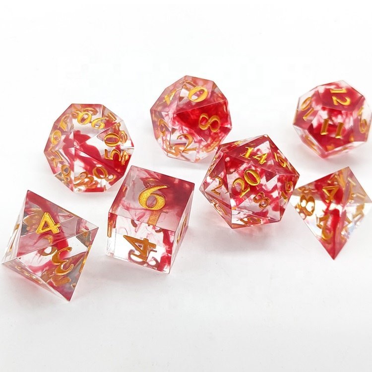 Halloween Blood Fog Polyhedral Sharp Edge Dice Color Foil Resin Dice Set for Role Playing Game