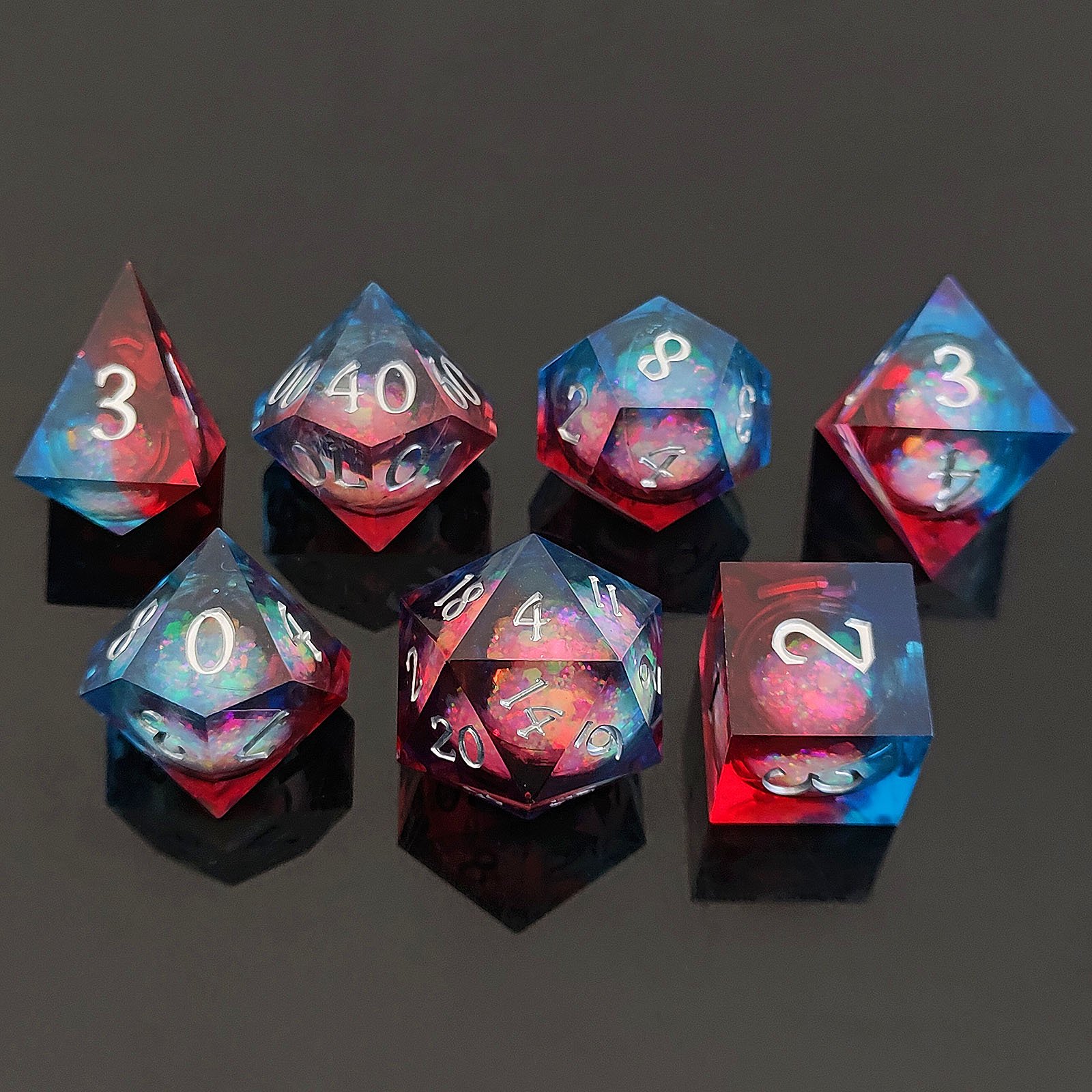 LM Fire and ice Quicksand Glitter Dice Starry sky Liquid Core Sharp Edge Resin Dice Set for DND Gift
