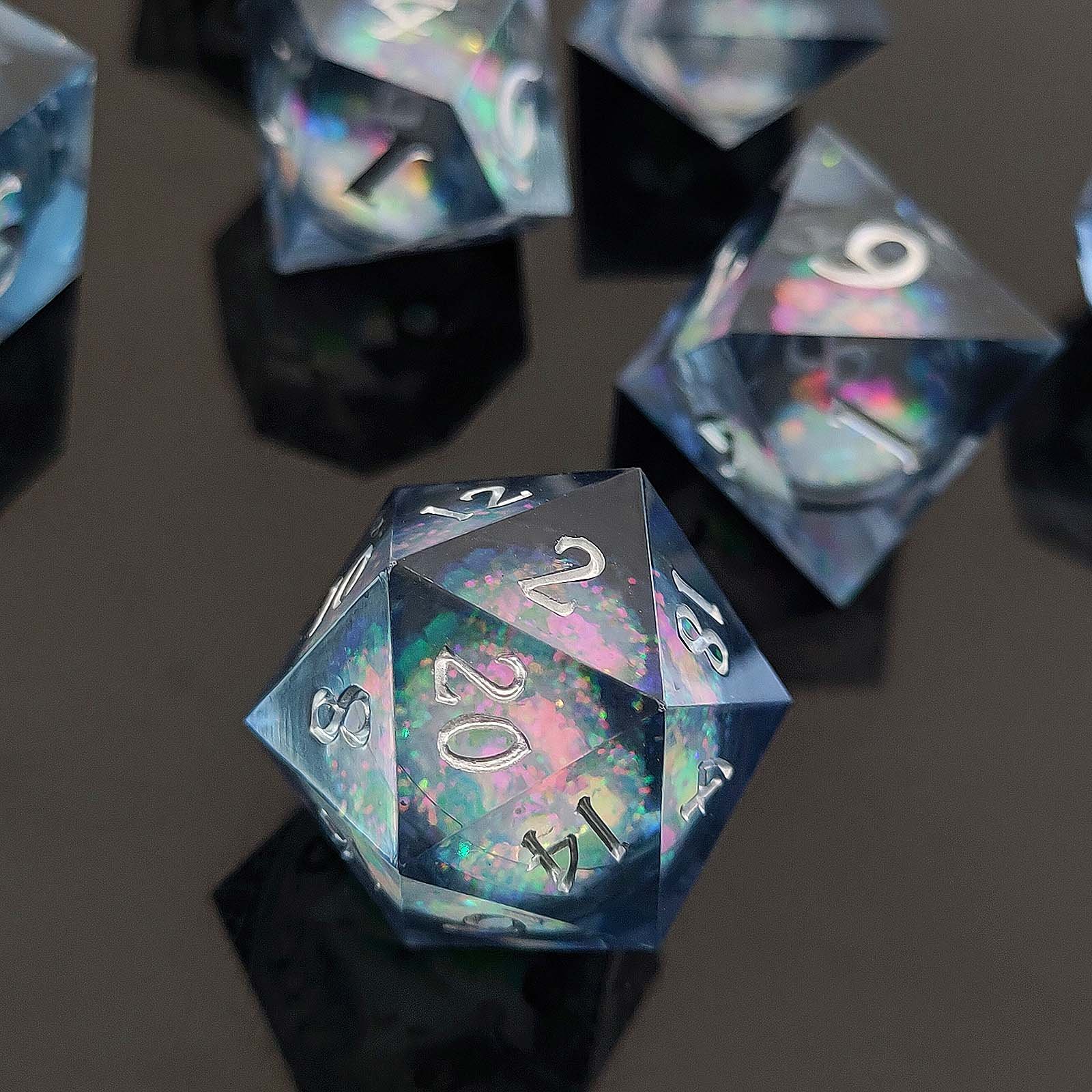 LM Fire and ice Quicksand Glitter Dice Starry sky Liquid Core Sharp Edge Resin Dice Set for DND Gift