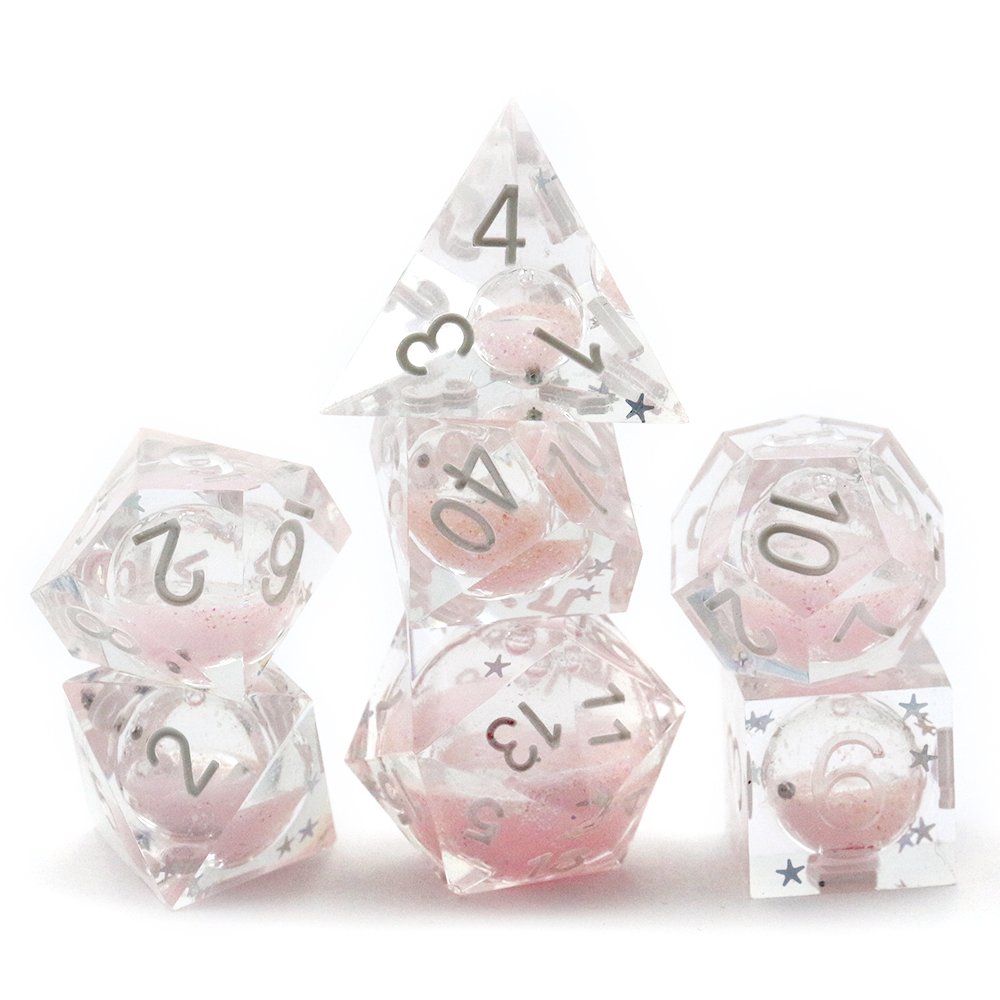 Liquid Core Sharp Edge Resin DnD Dice Set Dark Blue Dice