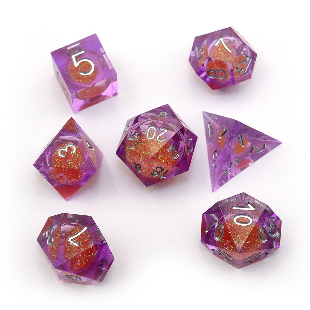 Liquid Core Sharp Edge Resin DnD Dice Set Dark Blue Dice