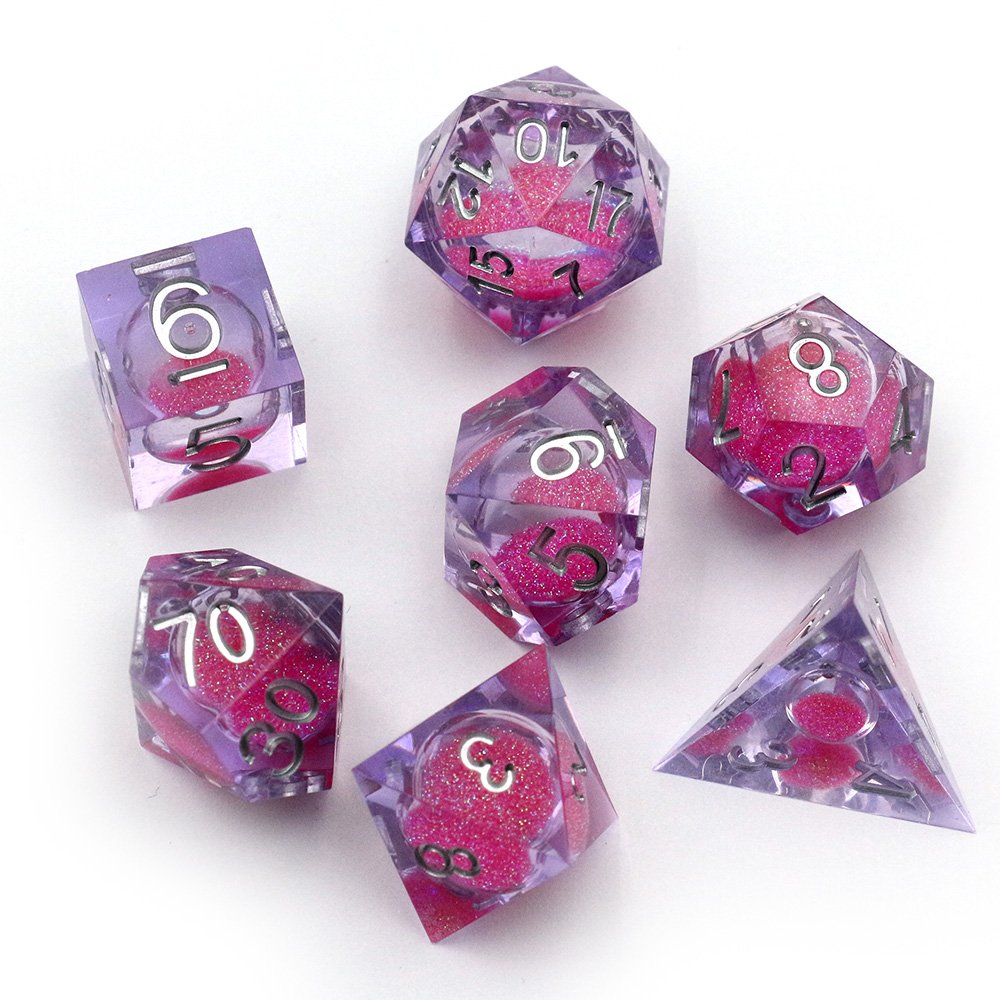 Liquid Core Sharp Edge Resin DnD Dice Set Dark Blue Dice