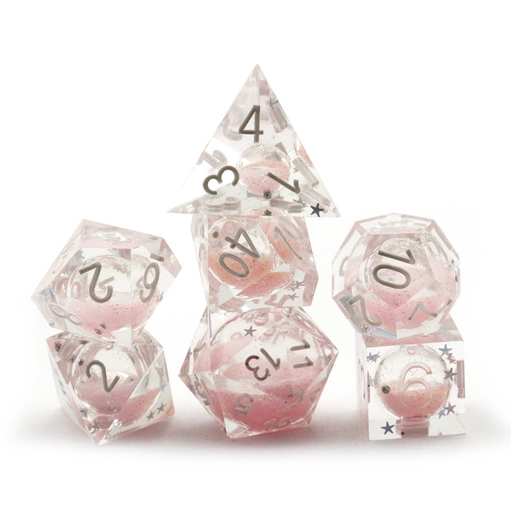 Liquid Core Sharp Edge Resin DnD Dice Set Dark Blue Dice