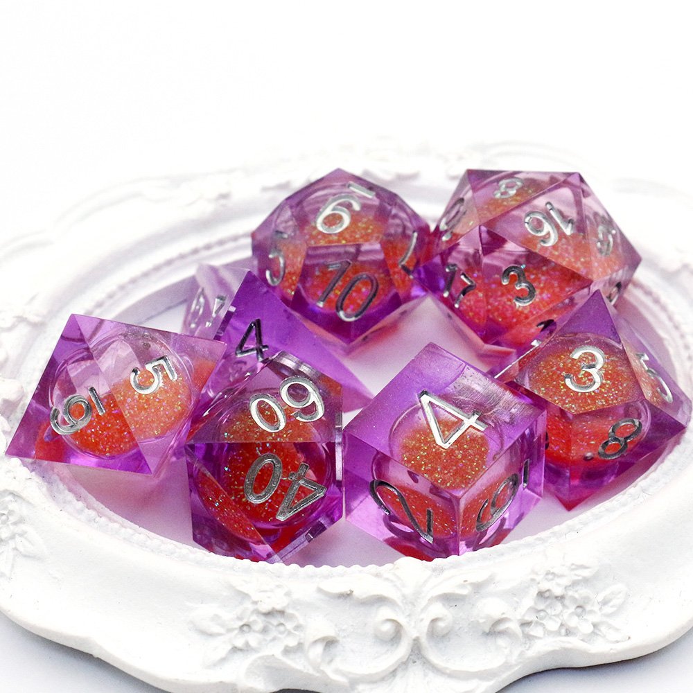 Liquid Core Sharp Edge Resin DnD Dice Set Dark Blue Dice