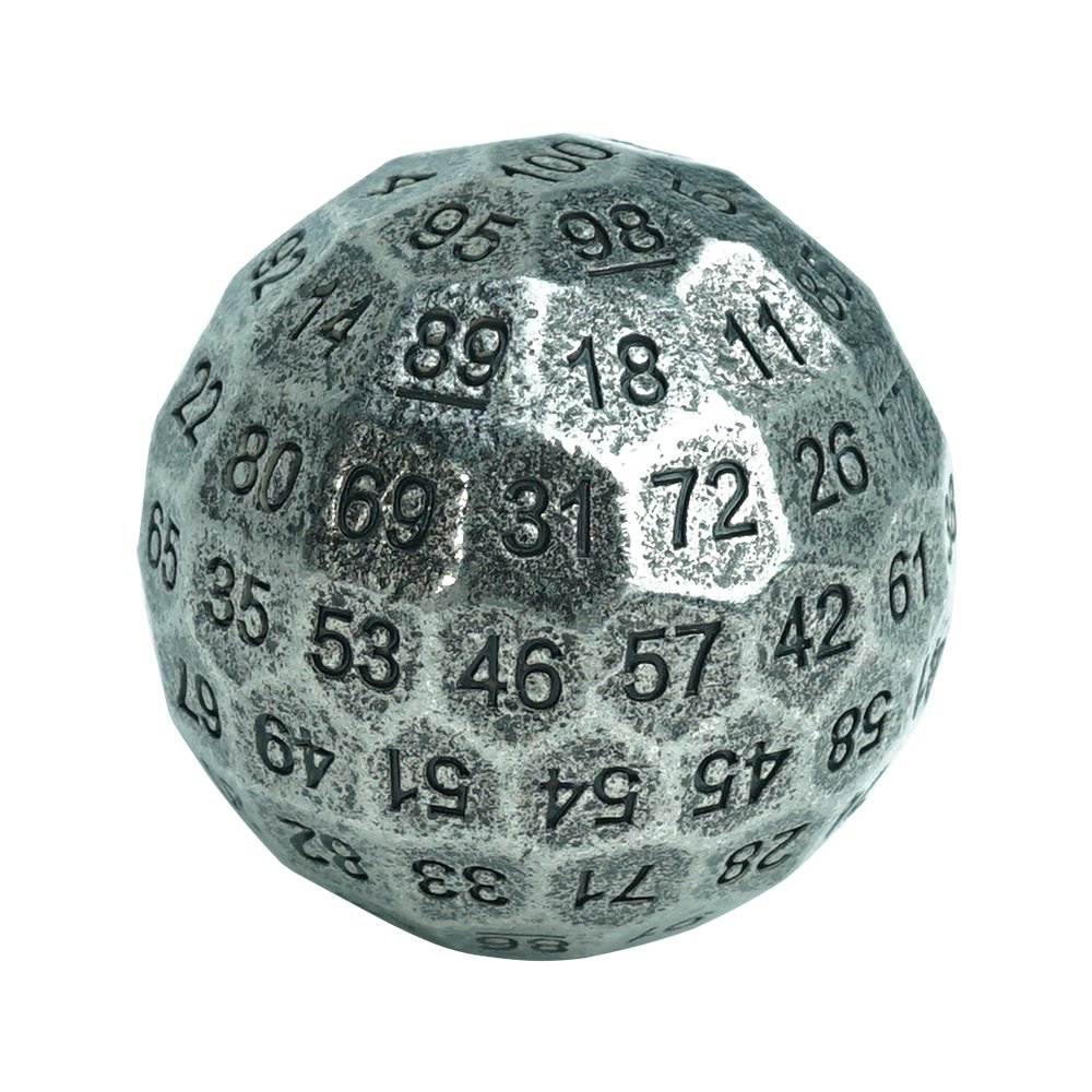 Factory hot sell 100d sides metal dice single 50mm D100 polyhedral dice for table game dungeons and dragons