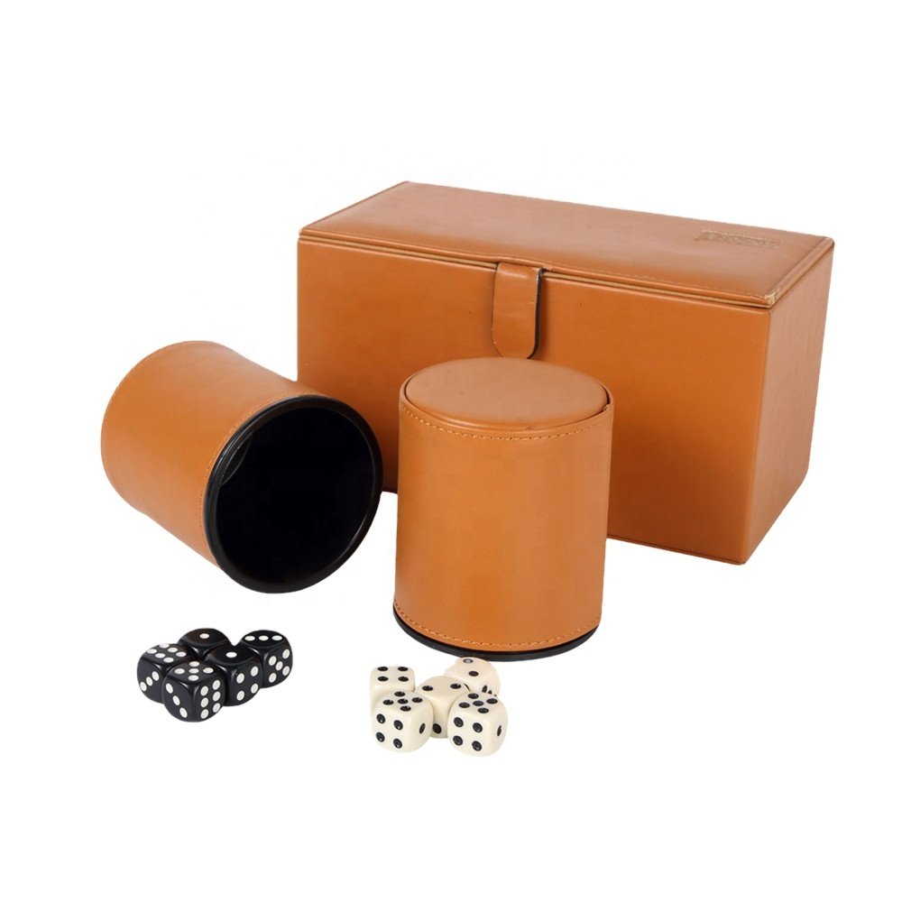 Wholesale custom desktop gambling entertainment Yahtzee game PU leather dice shake cup dice cup