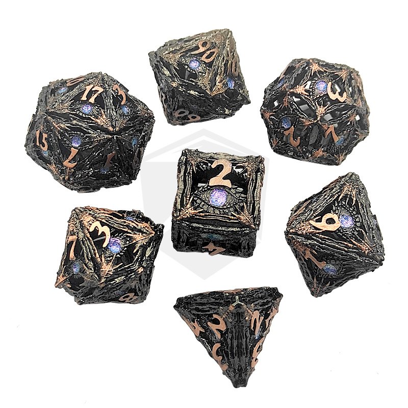 Custom dragon pattern Hollow Metal Dice metal dnd dice set dungeon and dragon games hollow metallic dice