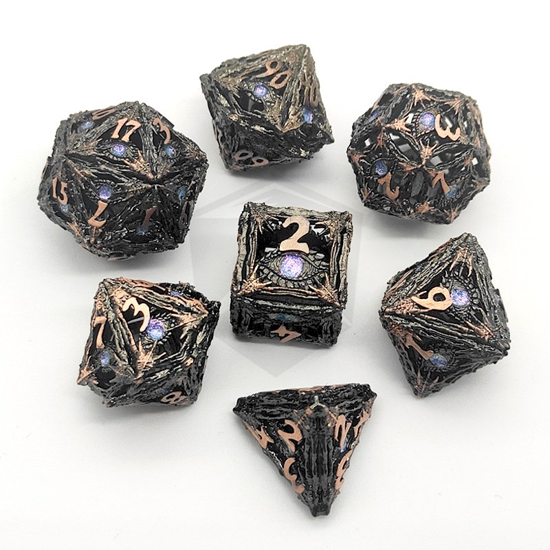 Custom dragon pattern Hollow Metal Dice metal dnd dice set dungeon and dragon games hollow metallic dice