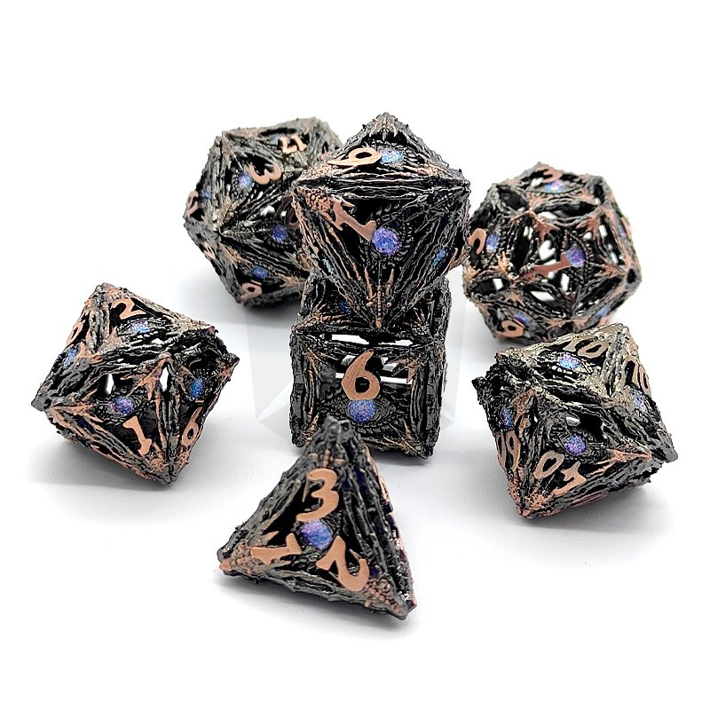 Custom dragon pattern Hollow Metal Dice metal dnd dice set dungeon and dragon games hollow metallic dice
