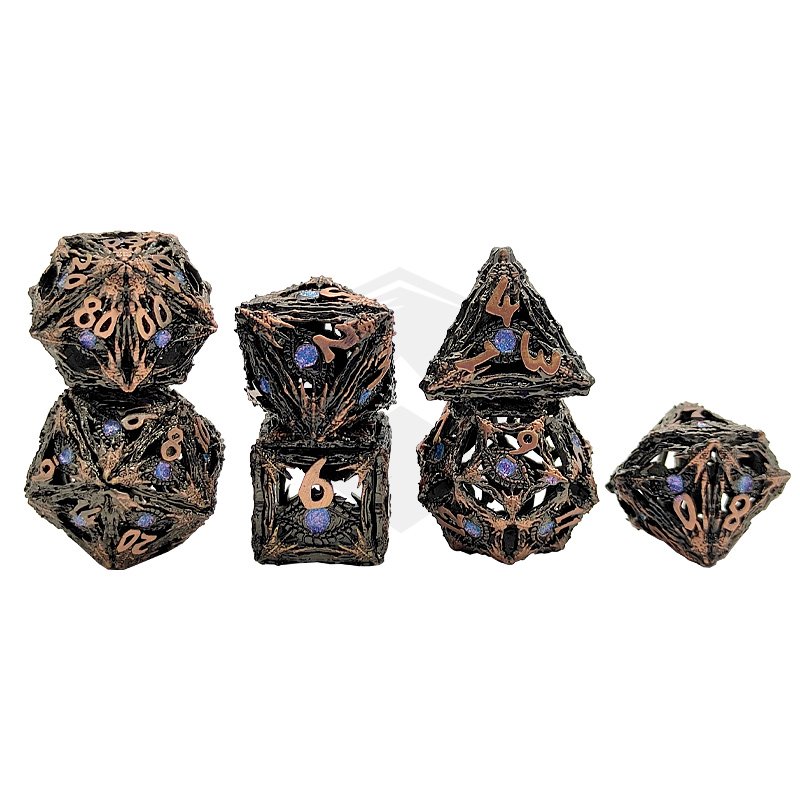 Custom dragon pattern Hollow Metal Dice metal dnd dice set dungeon and dragon games hollow metallic dice