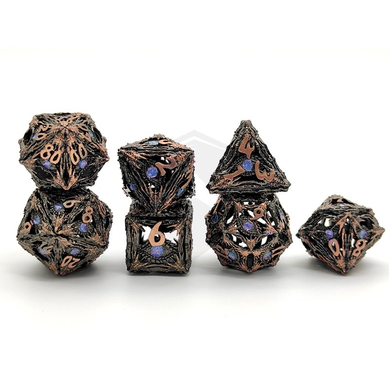Custom dragon pattern Hollow Metal Dice metal dnd dice set dungeon and dragon games hollow metallic dice