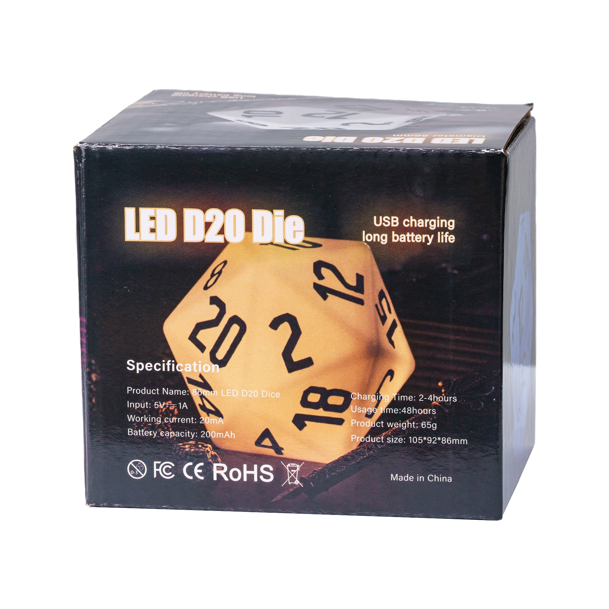 Udixi LED 86mm Lights D20 Dice DND dungeons and dragons RPG board game dice