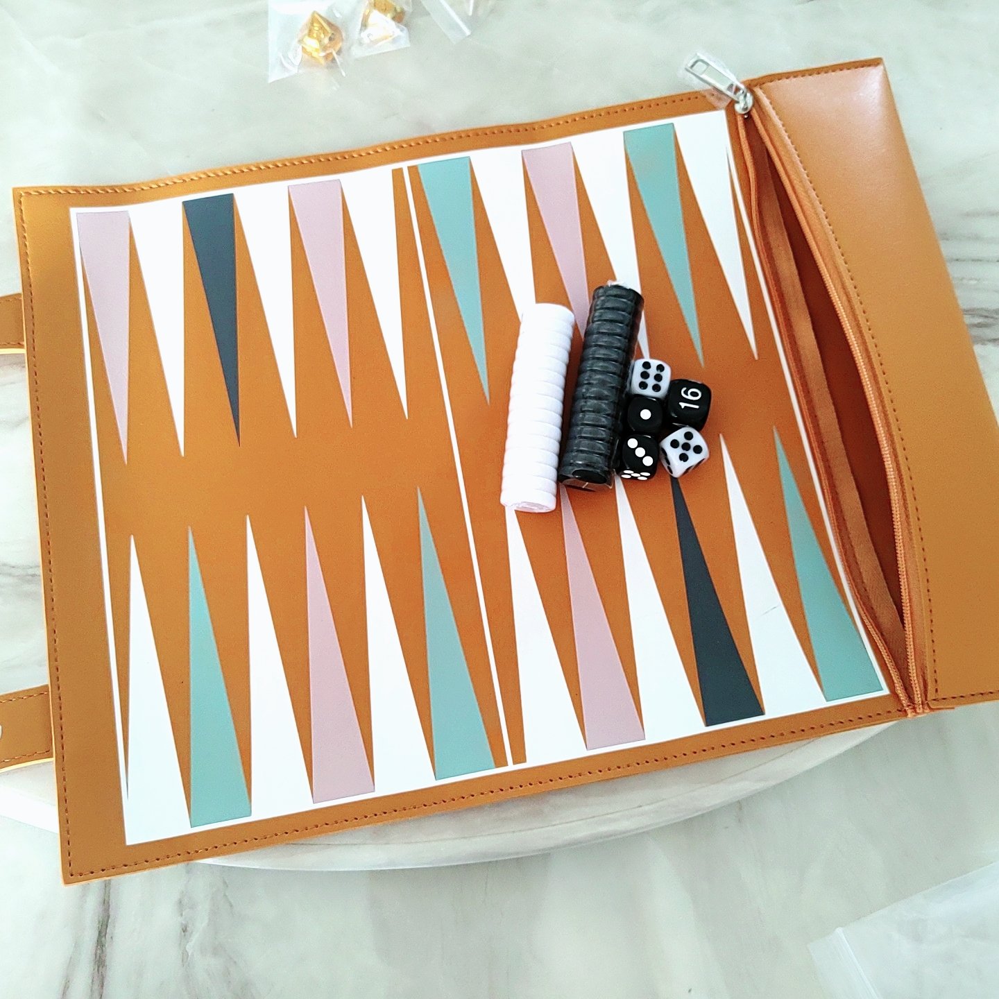 2024 Sunrise Roll Up Travel PU Leather Backgammon portable backgammon set Custom LOGO For Adult For Wedding Gift