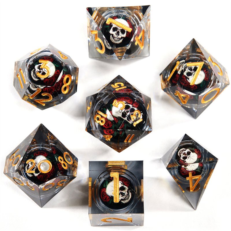 Dnd game player's beautiful and popular Christmas liquid core resin sharp edge dice set