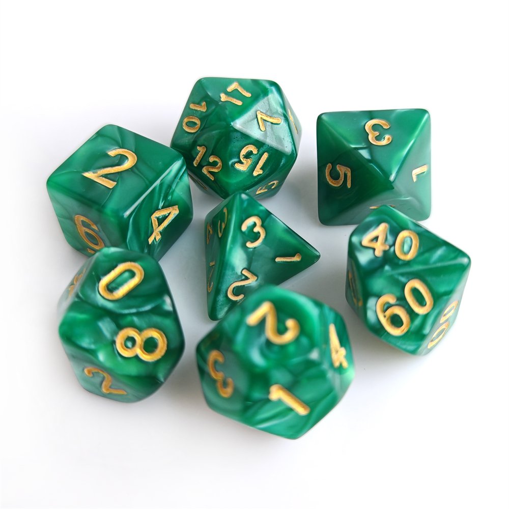 Factory Direct Sales Acrylic Dice Set Dungeons and Dragons DND RPG Board Game Dice 7pcs Polyhedral Marble Green Plastic Dice