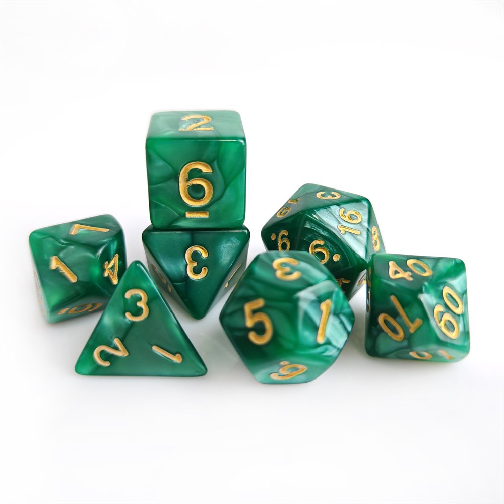 Factory Direct Sales Acrylic Dice Set Dungeons and Dragons DND RPG Board Game Dice 7pcs Polyhedral Marble Green Plastic Dice