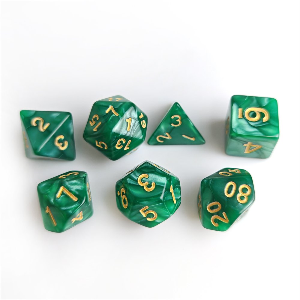 Factory Direct Sales Acrylic Dice Set Dungeons and Dragons DND RPG Board Game Dice 7pcs Polyhedral Marble Green Plastic Dice