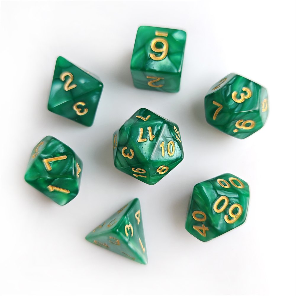 Factory Direct Sales Acrylic Dice Set Dungeons and Dragons DND RPG Board Game Dice 7pcs Polyhedral Marble Green Plastic Dice