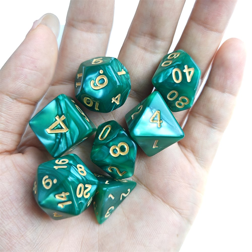 Factory Direct Sales Acrylic Dice Set Dungeons and Dragons DND RPG Board Game Dice 7pcs Polyhedral Marble Green Plastic Dice