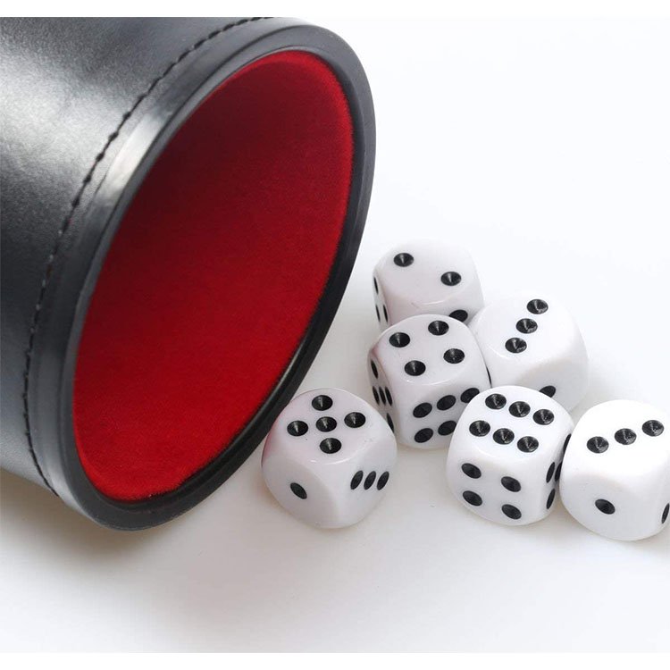 Hot Selling Felt Lined Plastic Personalized Pu Leather Dice Cup Set With 6 Dot Dices