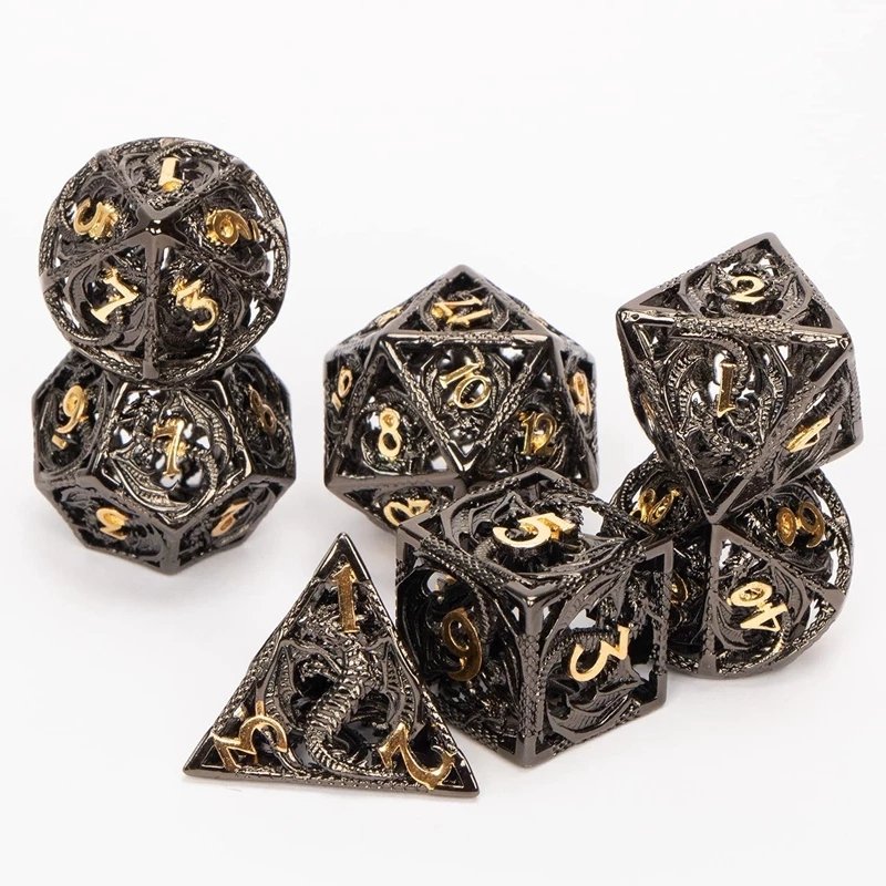 Custom Luxury Polyhedral Dnd Dice Box Packaging Edge Hollow Metal Dnd Dragon Dice