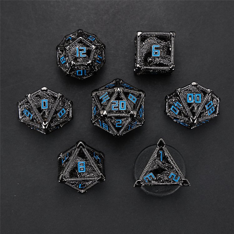 Custom Luxury Polyhedral Dnd Dice Box Packaging Edge Hollow Metal Dnd Dragon Dice