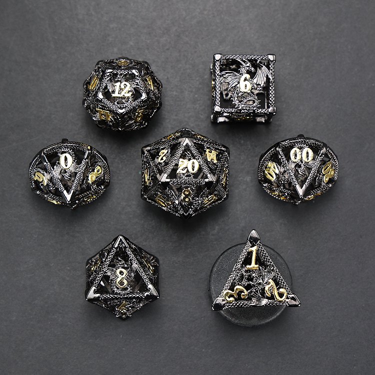 Custom Luxury Polyhedral Dnd Dice Box Packaging Edge Hollow Metal Dnd Dragon Dice